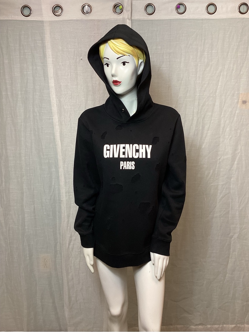 Givenchy Paris Black Distressed Sweatshirt; Size: S
